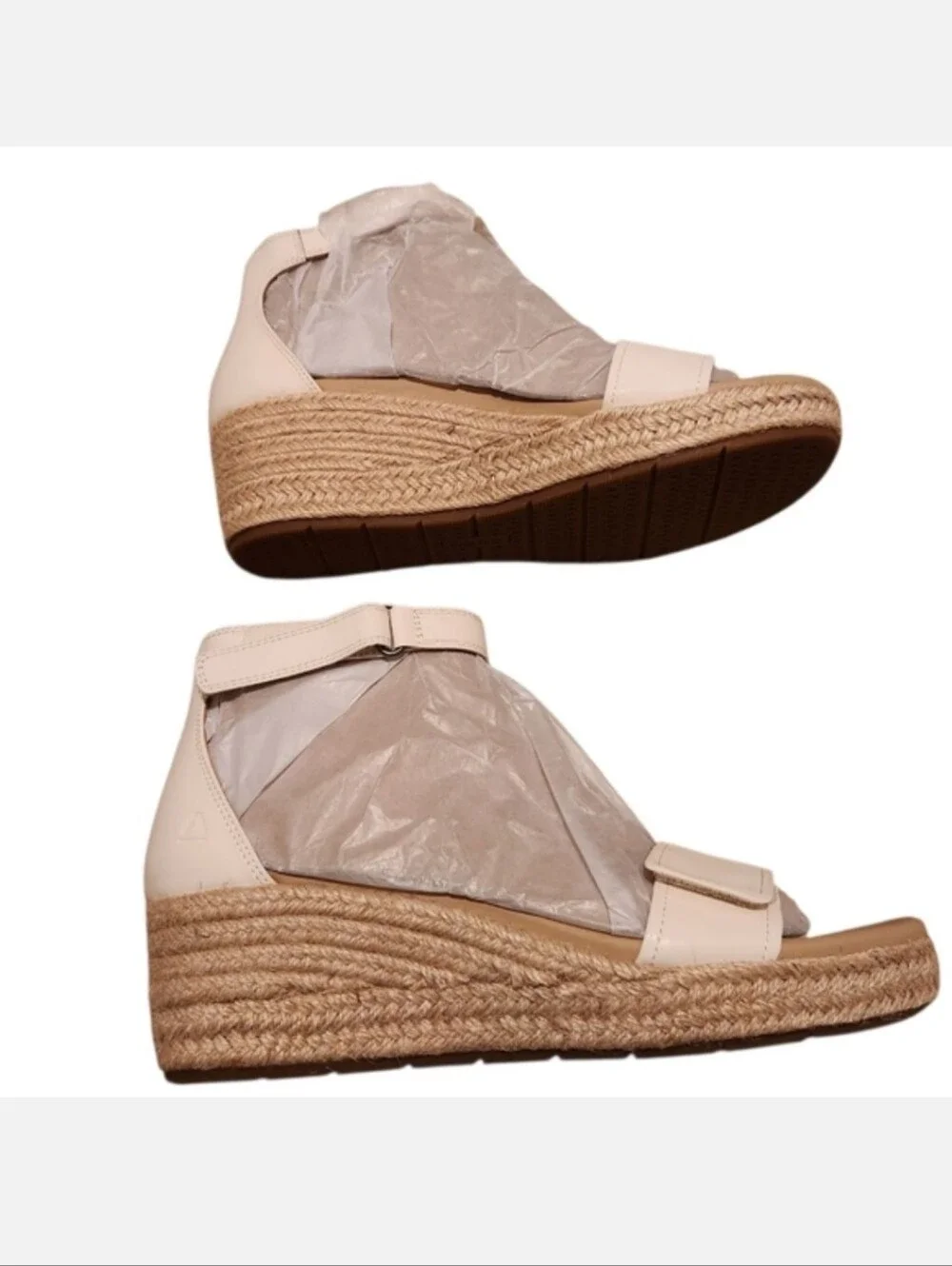 Women’s Size 9.5 ABEO Riviera White/Tan Wedge Heel Ankle Sandals